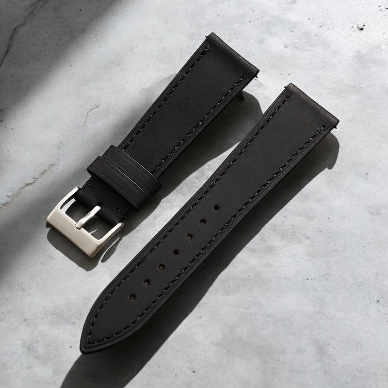 Matt Black Leather Watch Strap