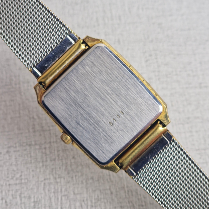 Case Back View - Rotary Vintage Tank Men's – 30mm gold plated case, gold dial, stainless steel – quartz