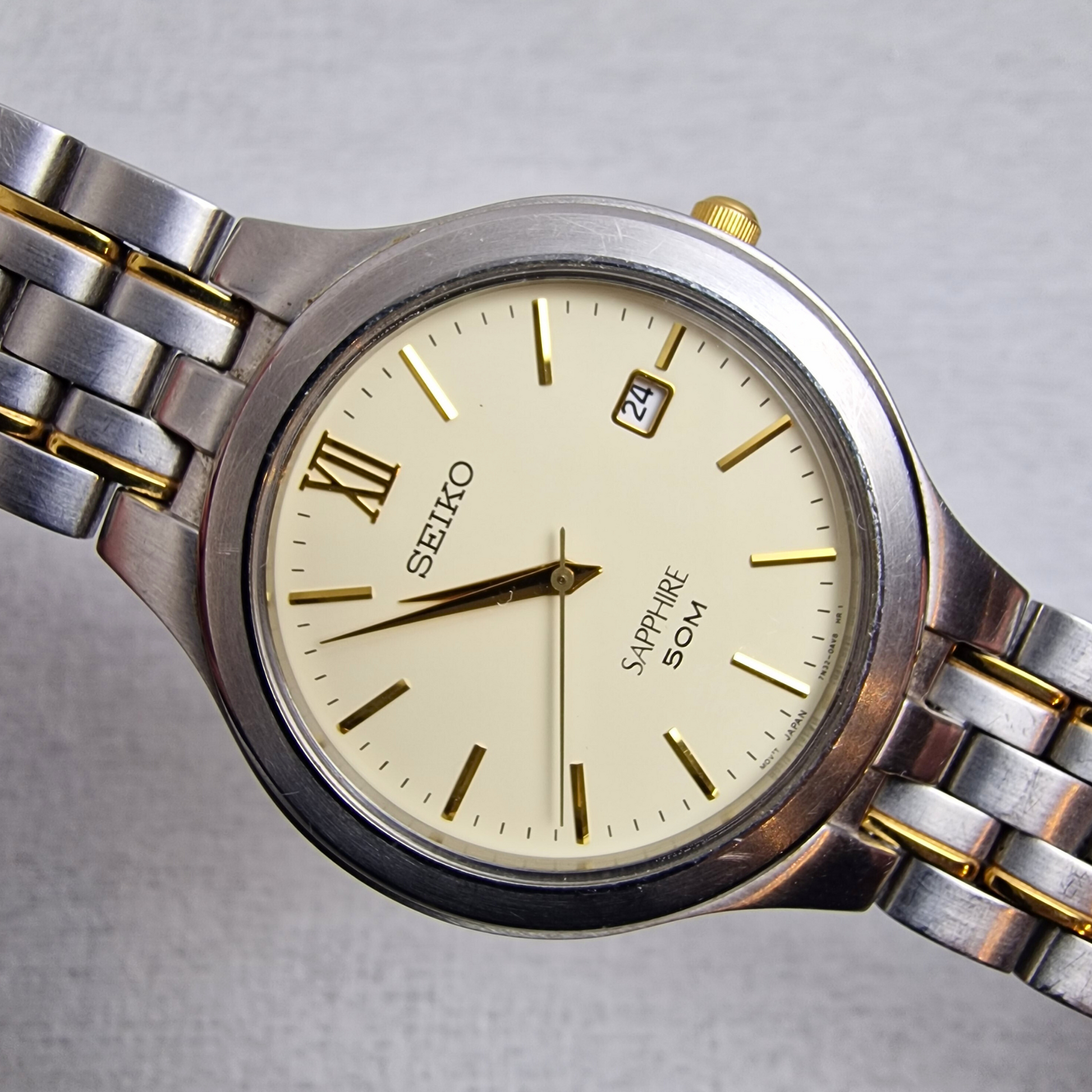 Horizontal View - Vintage Seiko Men's – 38mm stainless steel case, cream dial, stainless steel – quartz