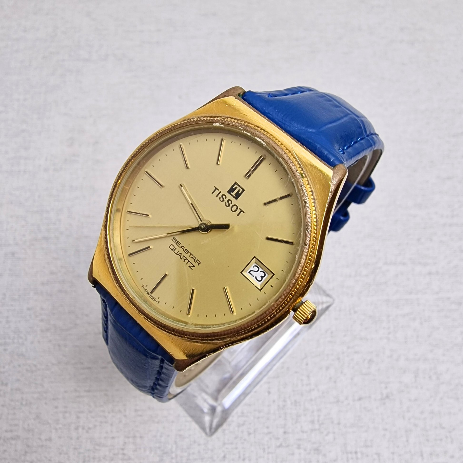Left Side View - Vintage Tissot Men's – 37mm gold plated case, gold dial, stainless steel – quartz