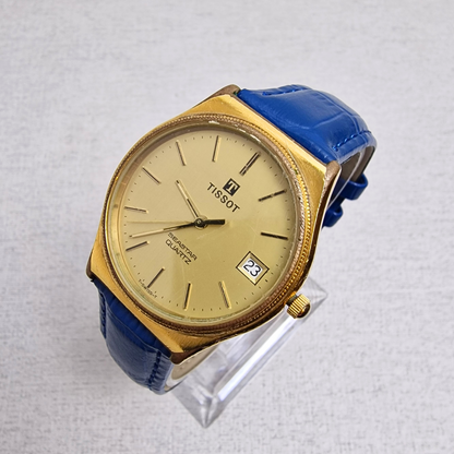 Left Side View - Vintage Tissot Men's – 37mm gold plated case, gold dial, stainless steel – quartz