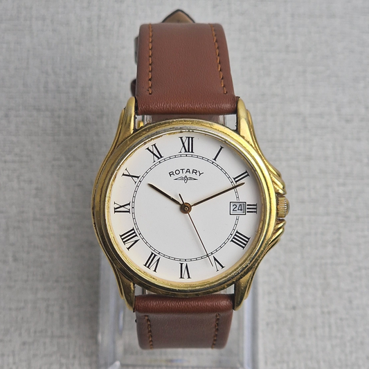 Main View - Rotary Vintage Men's Watch – 36mm gold plated Case, white Dial, stainless steel – quartz