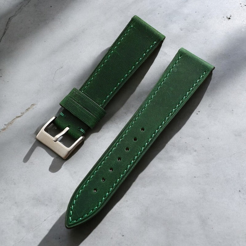 Matt Green Leather Watch Strap