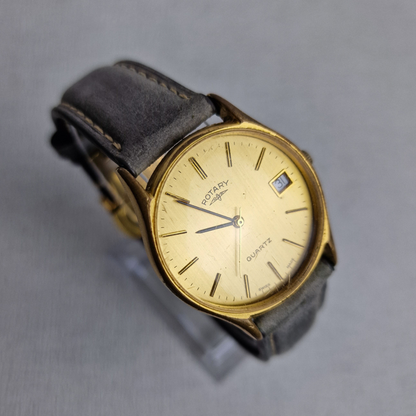 Side View - Rotary Vintage Men's Watch – 32mm gold plated stainless steel Case, gold Dial, stainless steel – quartz