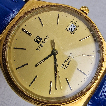 Dial View - Vintage Tissot Men's – 37mm gold plated case, gold dial, stainless steel – quartz
